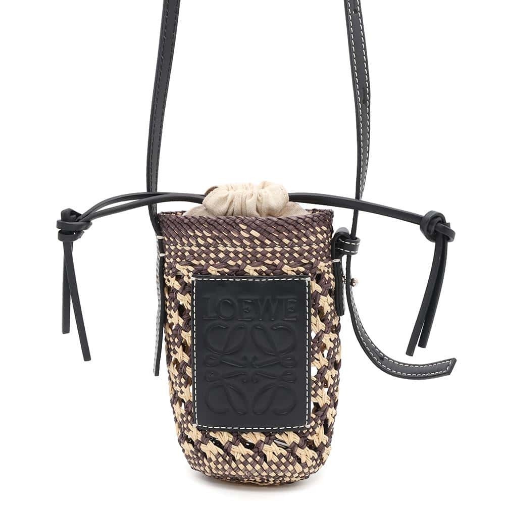 Loewe Shoulder Bag Cylinder Pocket Raffia Clutch Black